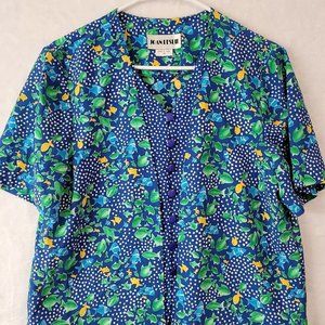 VTG Joan Leslie Women's Short Sleeve Blue Fish Print Layered Blouse Size 10